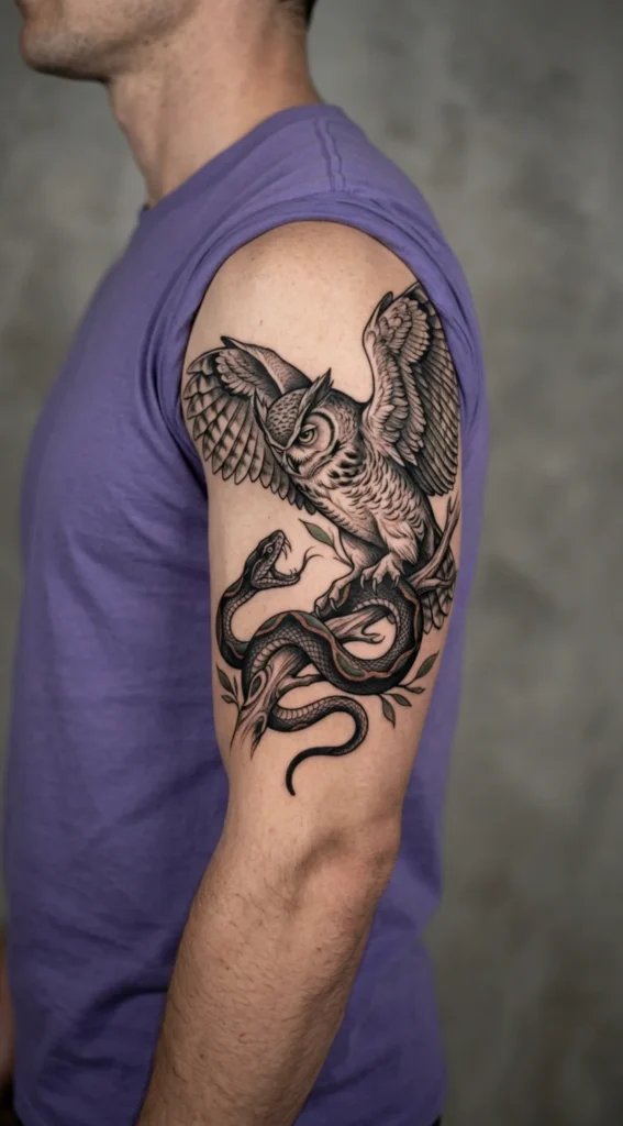 Owl and Snake Tattoo