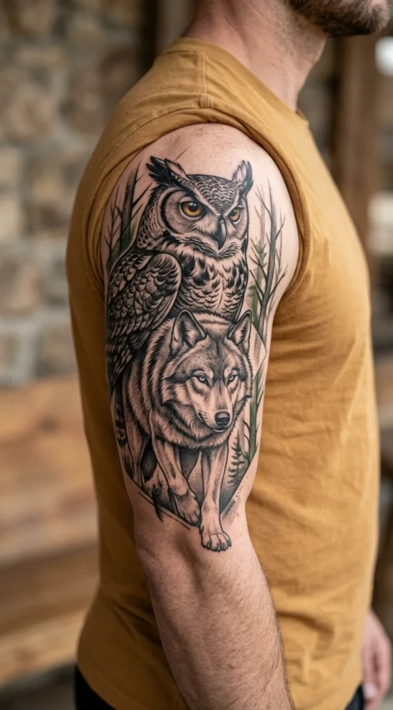 Owl and Wolf Tattoo