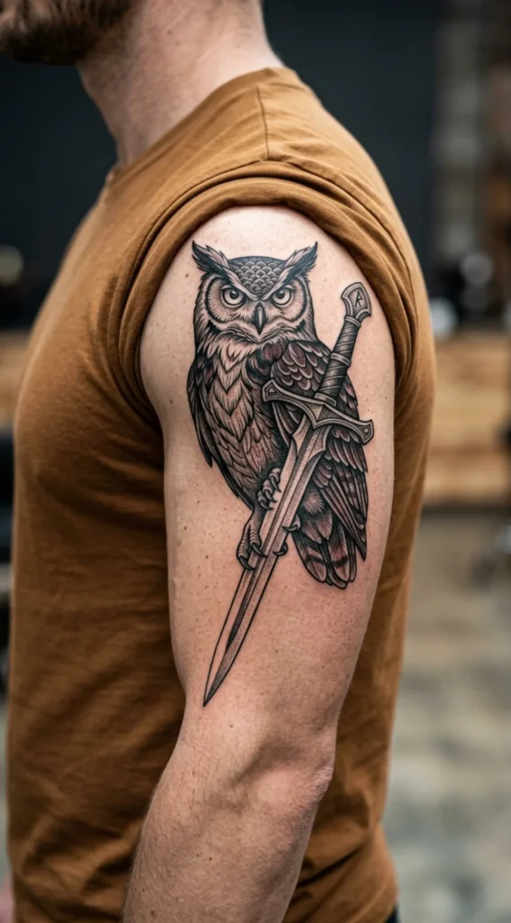 Owl with Sword Tattoo