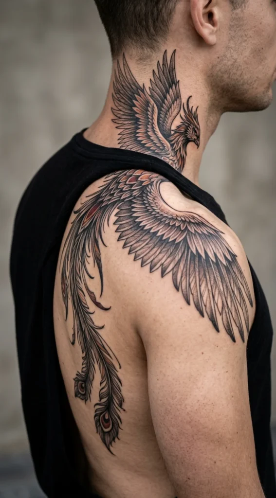 Phoenix Extending from Neck to Shoulder