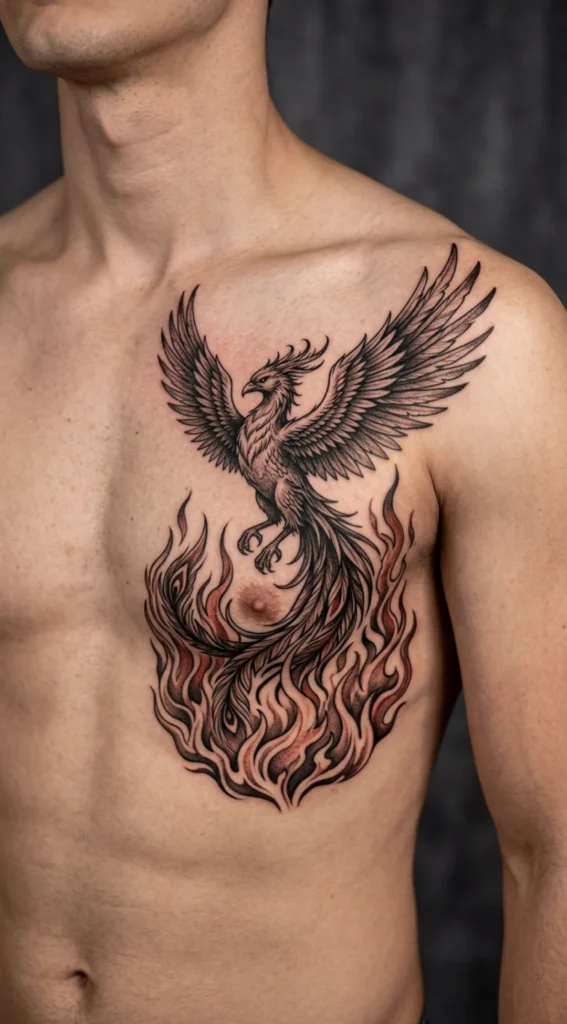 Phoenix Rising from Flames Tattoo