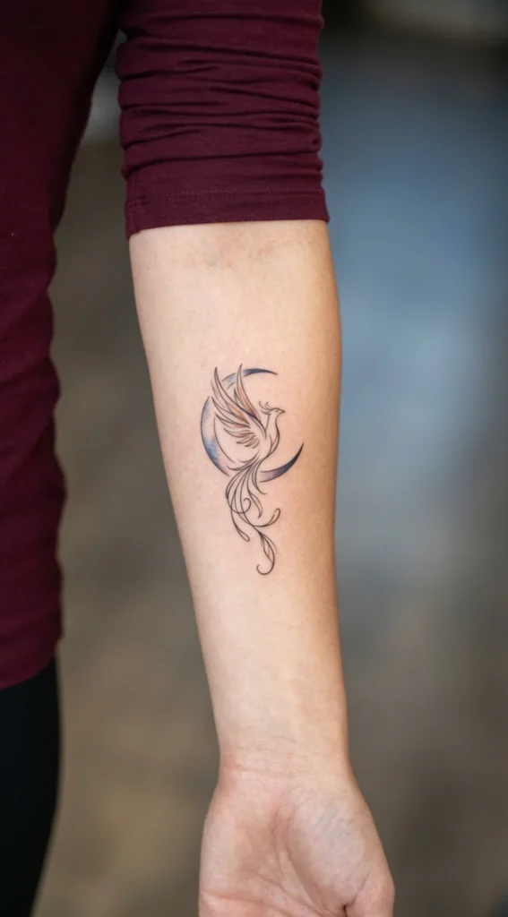 Phoenix and Crescent Moon Tattoo