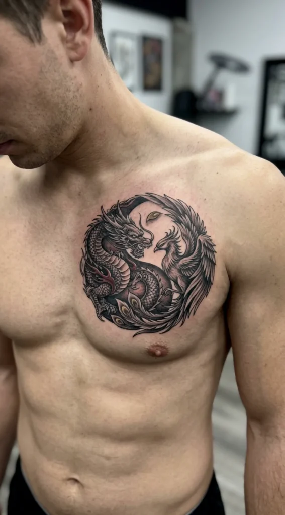 Phoenix and Dragon Yin-Yang Design