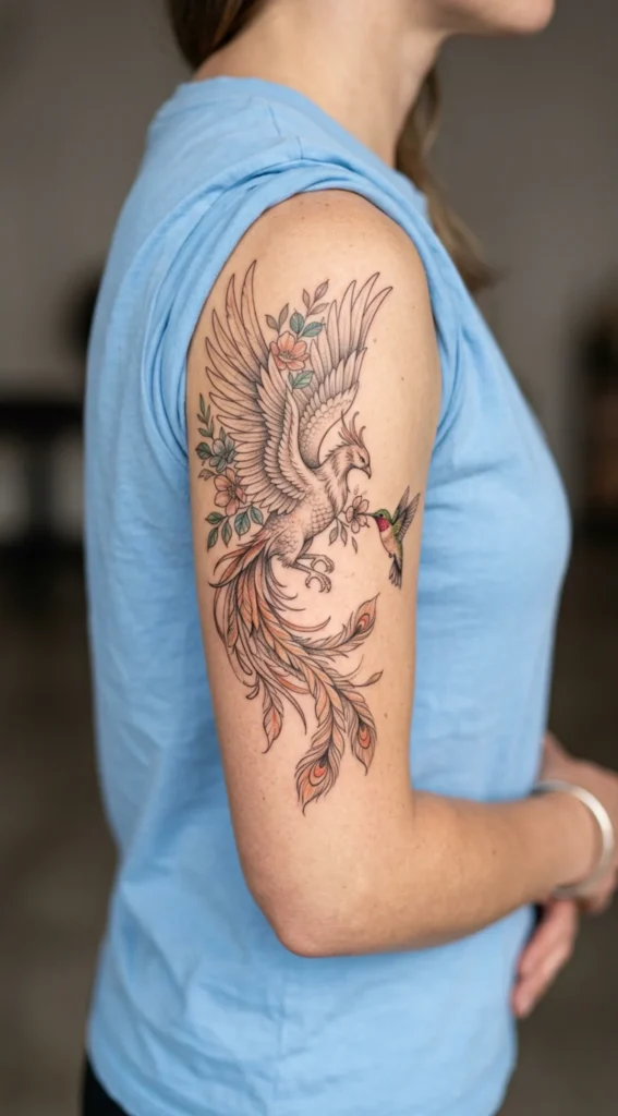 Phoenix and Hummingbird Harmony Tattoo