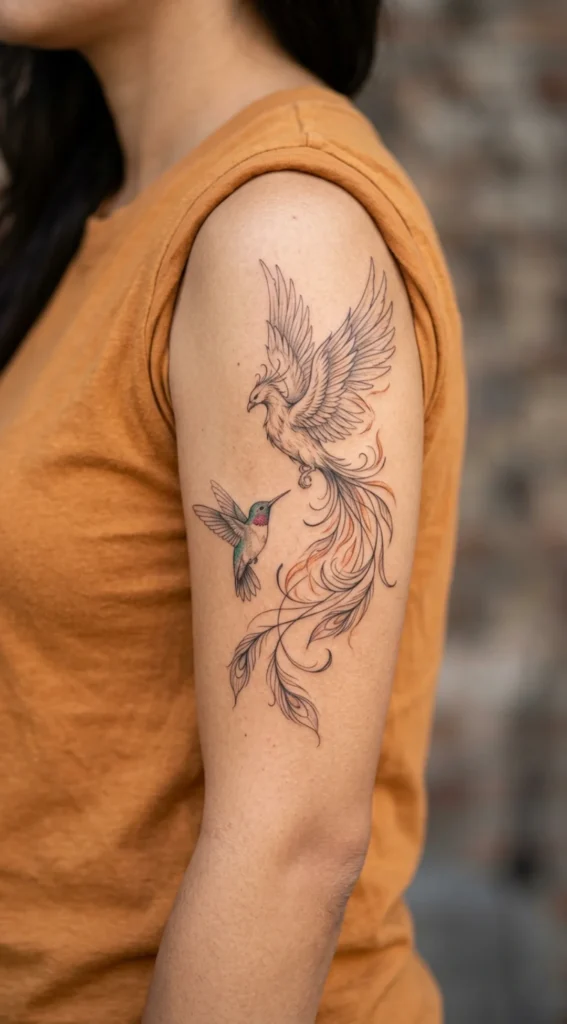 Phoenix and Hummingbird Rebirth Composition