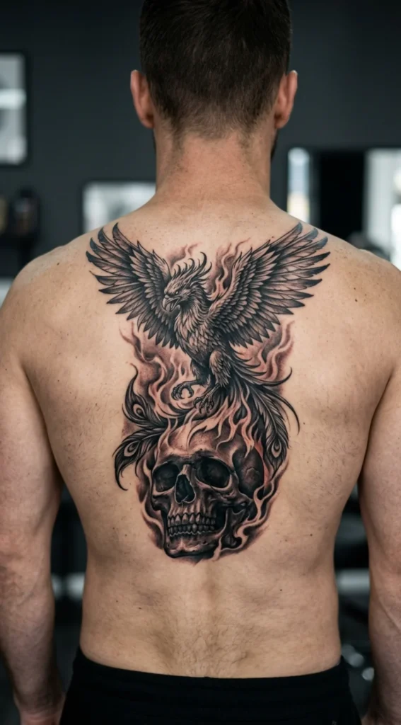 Phoenix and Skull Rebirth Tattoo