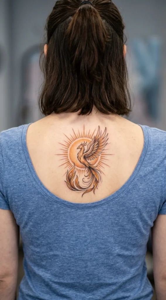 Phoenix and Sun Symbol Tattoo