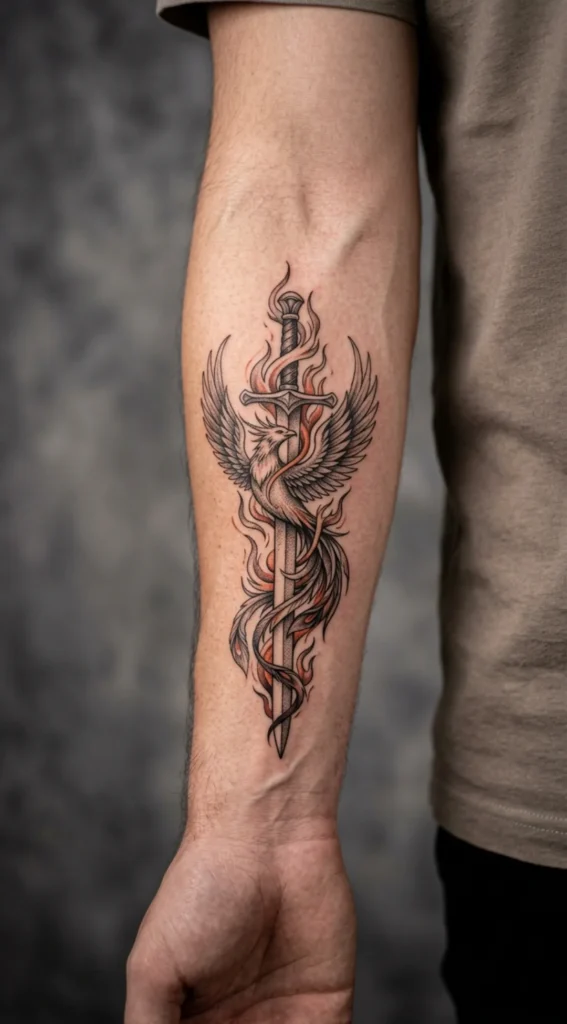 Phoenix and Sword Symbol of Courage