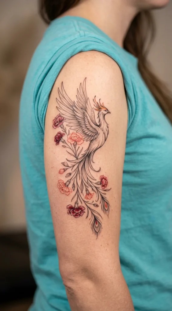 Phoenix with Birth Month Flowers