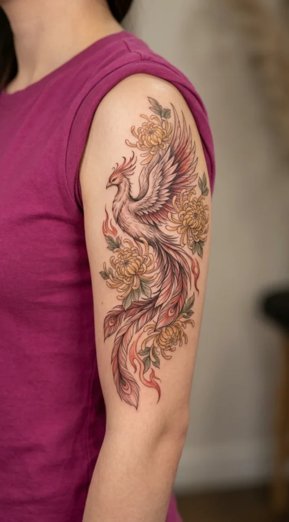 Phoenix with Birth Month Flowers