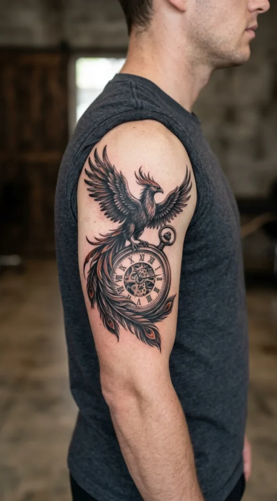 Phoenix with Clock Symbolizing New Beginnings