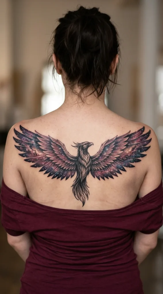 Phoenix with Cosmic Galaxy Wings