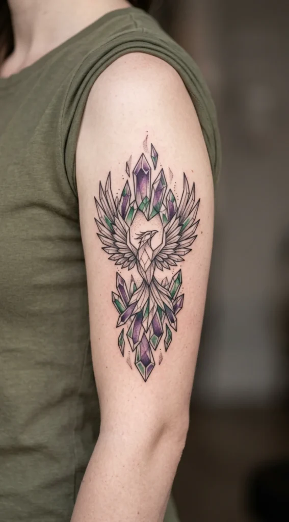 Phoenix with Crystal-Inspired Flames