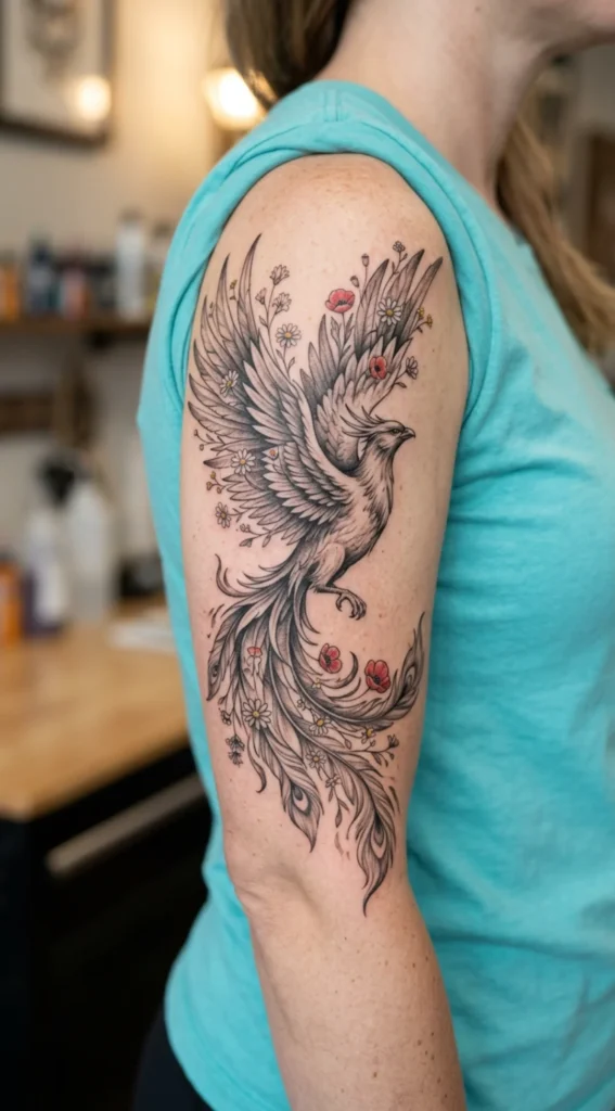 Phoenix with Delicate Wildflowers