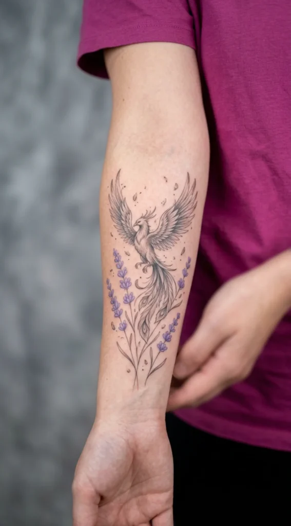 Phoenix with Lavender and Ash Particles
