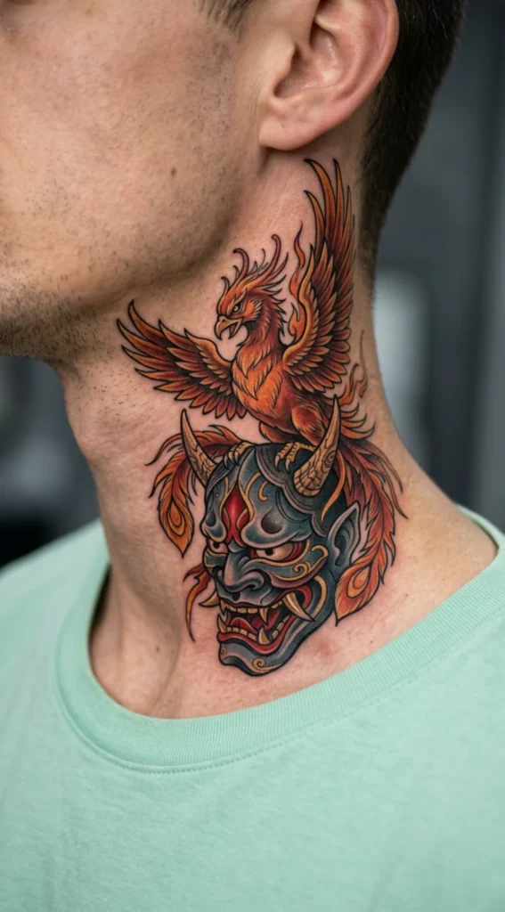 Phoenix with Oni Mask Neck Composition