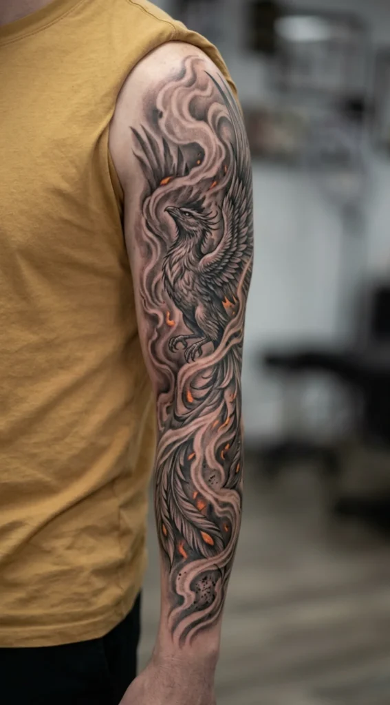 Phoenix with Smoke and Embers Sleeve