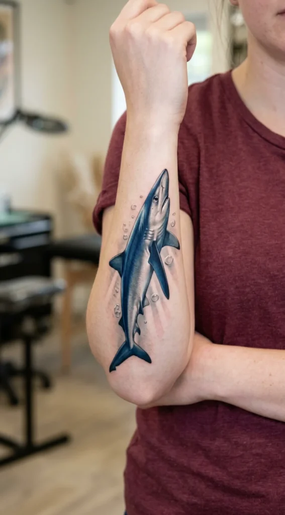 Realistic Blue Shark Tattoo