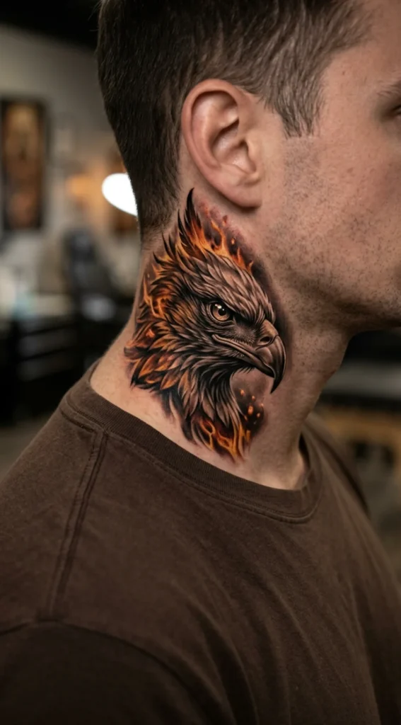 Realistic Phoenix Head on the Side Neck