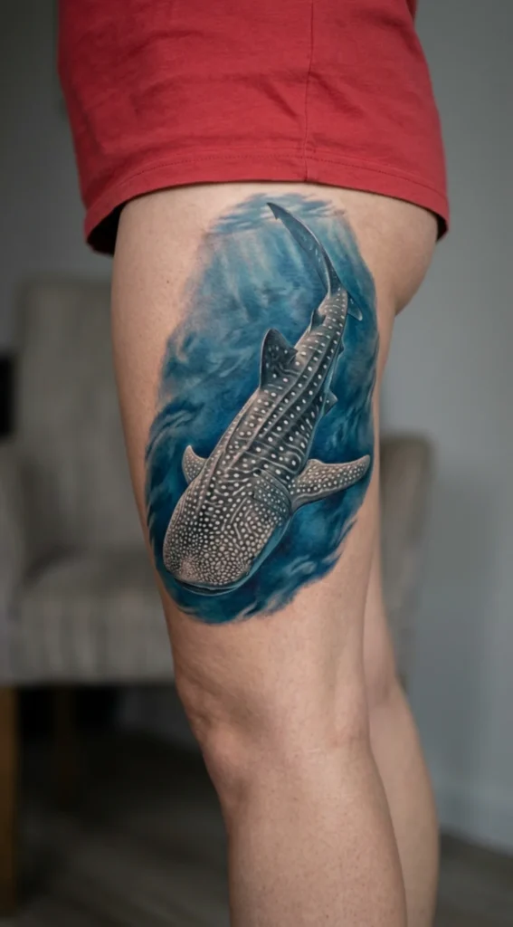 Realistic Whale Shark Swimming Through Open Water