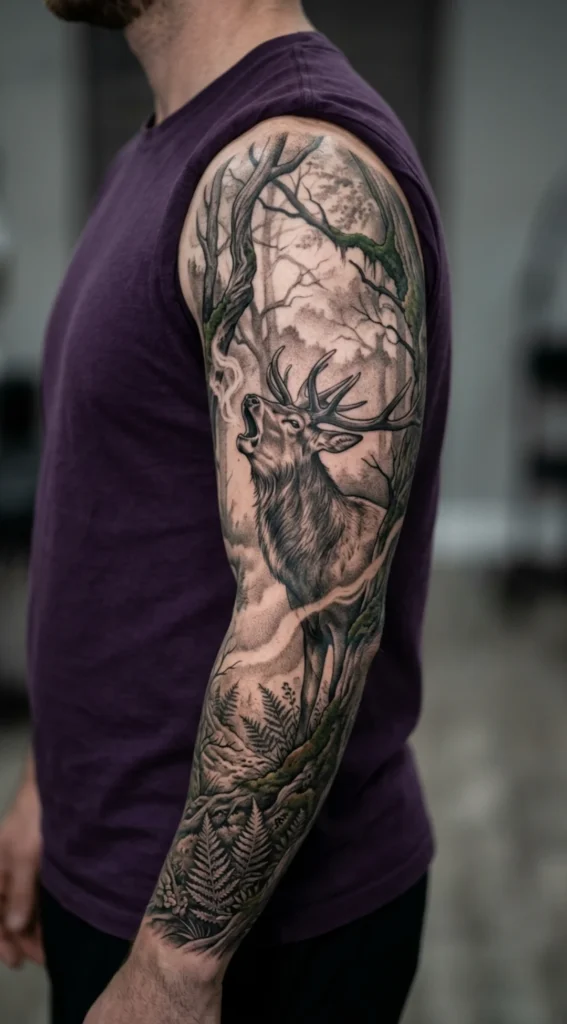 Roaring Stag in a Misty Forest Sleeve