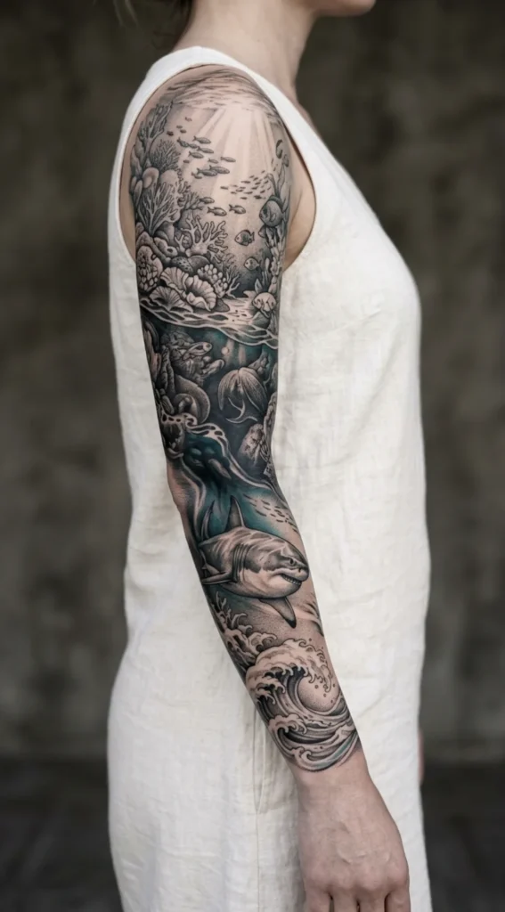 Shark Sleeve Tattoo for Women