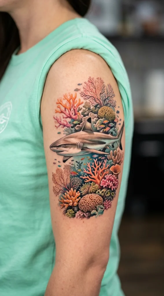 Shark and Coral Reef Tattoo