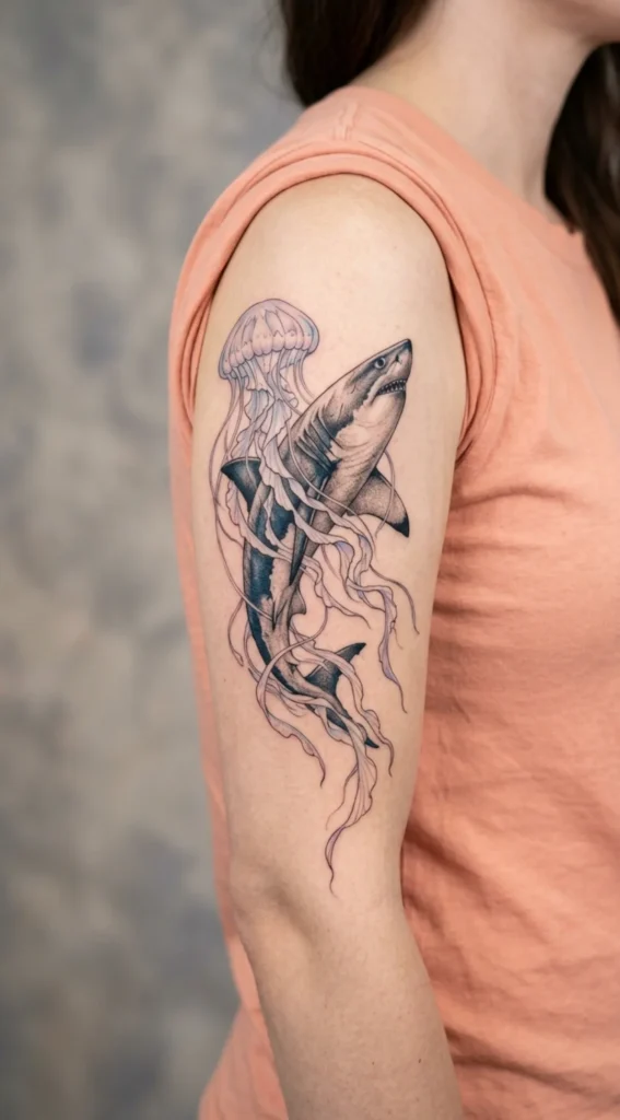 Shark and Jellyfish Tattoo