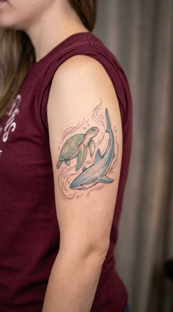 Shark and Sea Turtle Tattoo