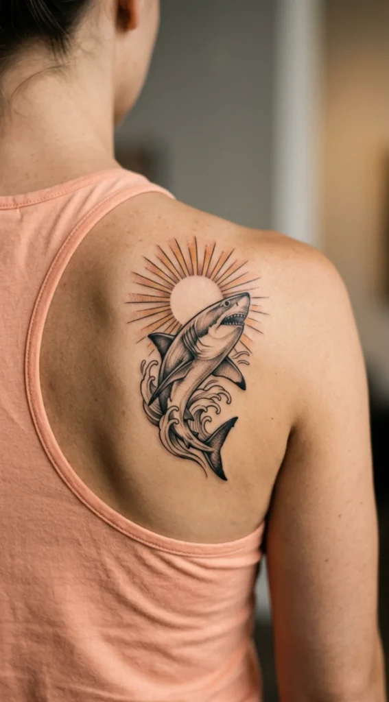 Shark and Sun Tattoo