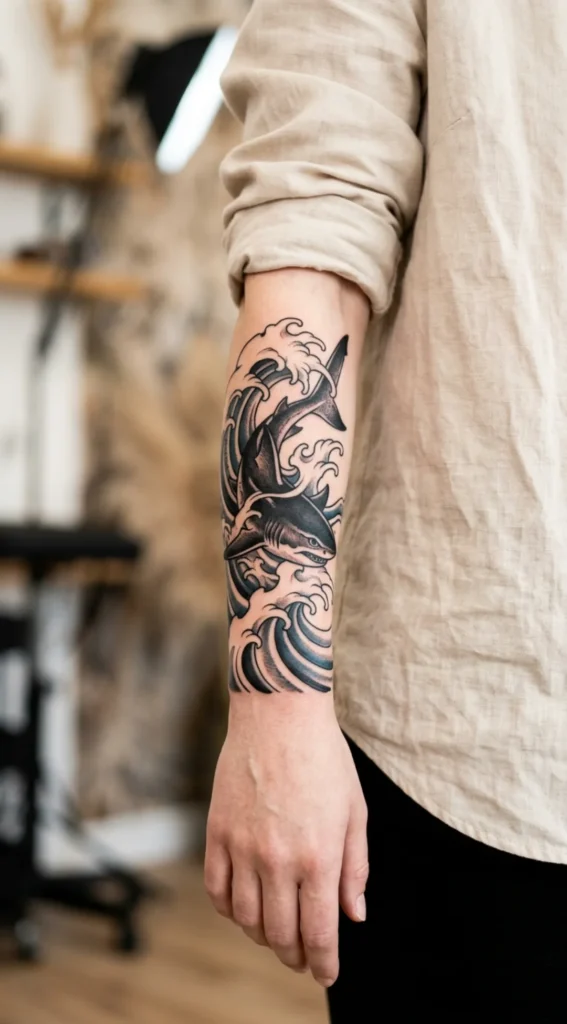 Shark with Ocean Waves Tattoo