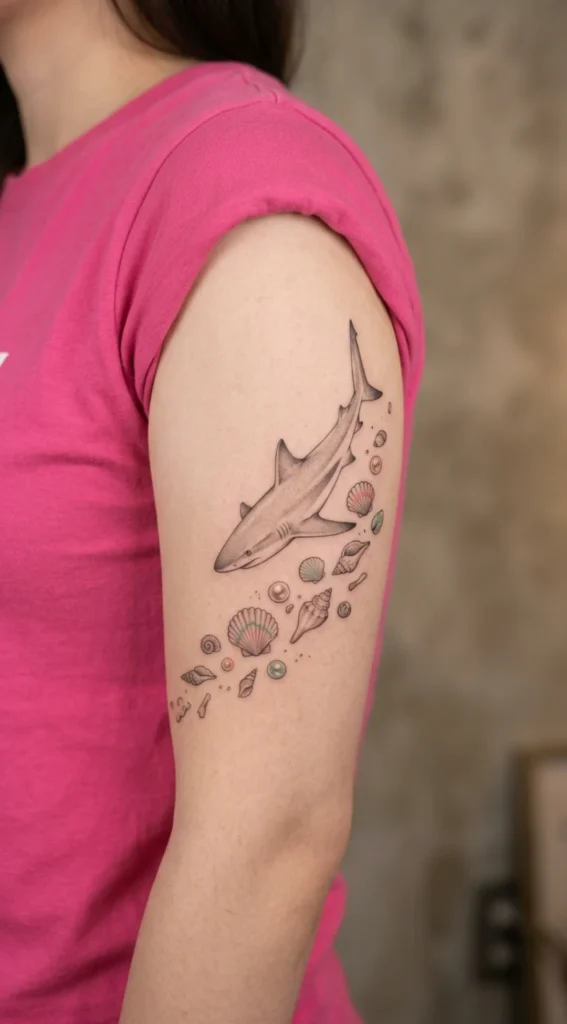Shark with Seashells Tattoo