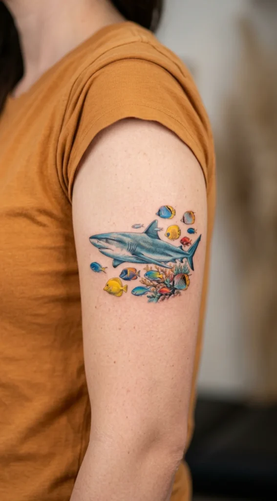 Shark with Tropical Fish Tattoo