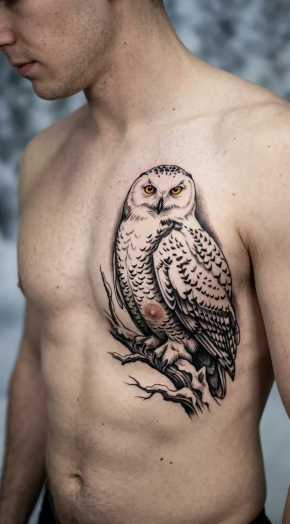 Snowy Owl Chest Tattoo