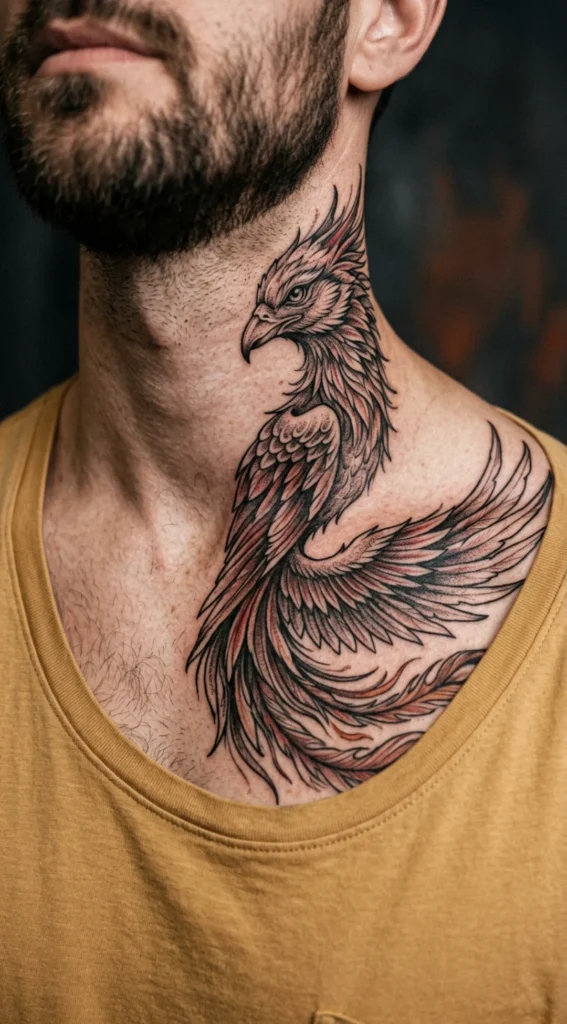 Split Phoenix Covering Neck and Collarbone