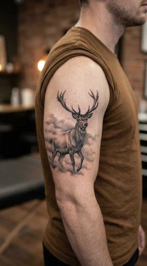 Stag Emerging from Dense Fog