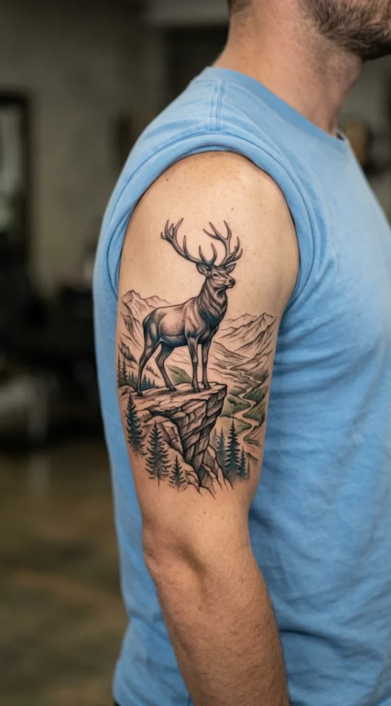 Stag Standing on Rocky Cliff