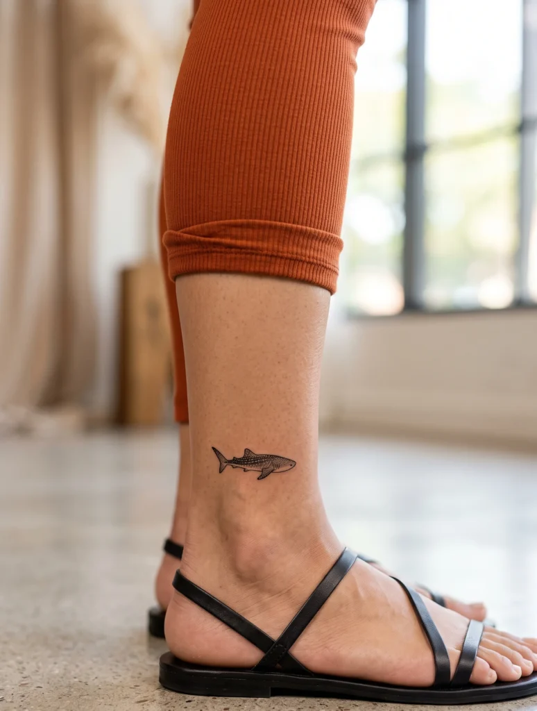 Tiny Whale Shark Ankle Tattoo Design