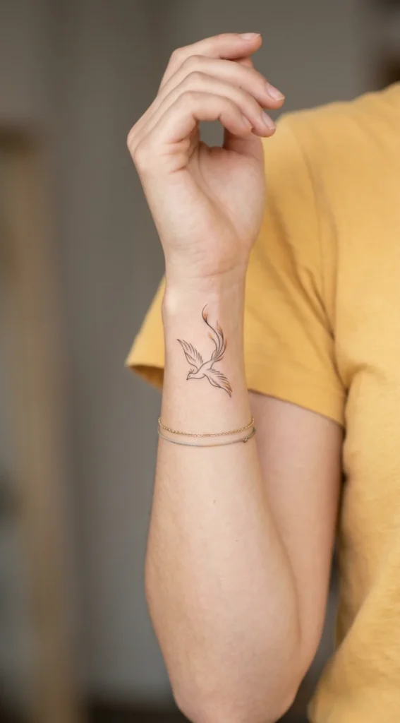Tiny Wrist Phoenix Tattoo