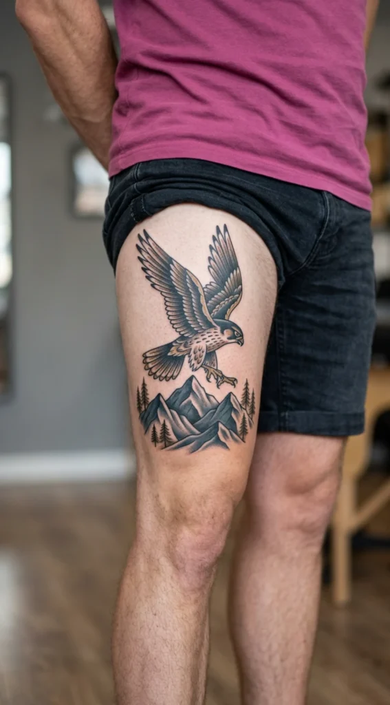 Traditional Falcon Above Mountain Peaks