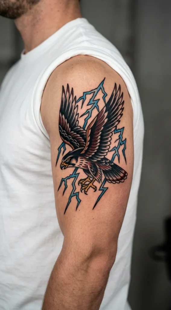 Traditional Falcon with Lightning Background