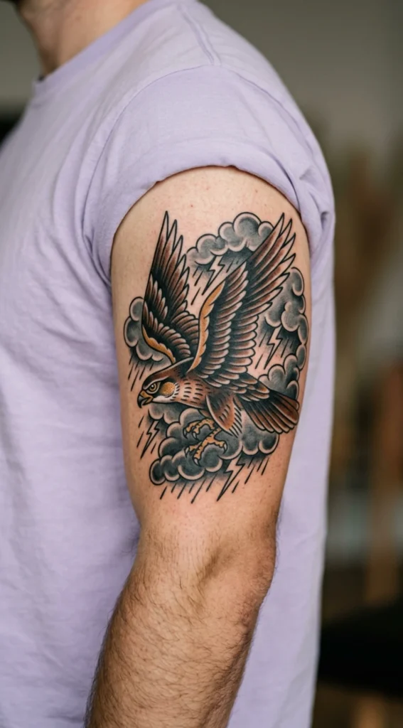 Traditional Falcon with Storm Cloud Scene