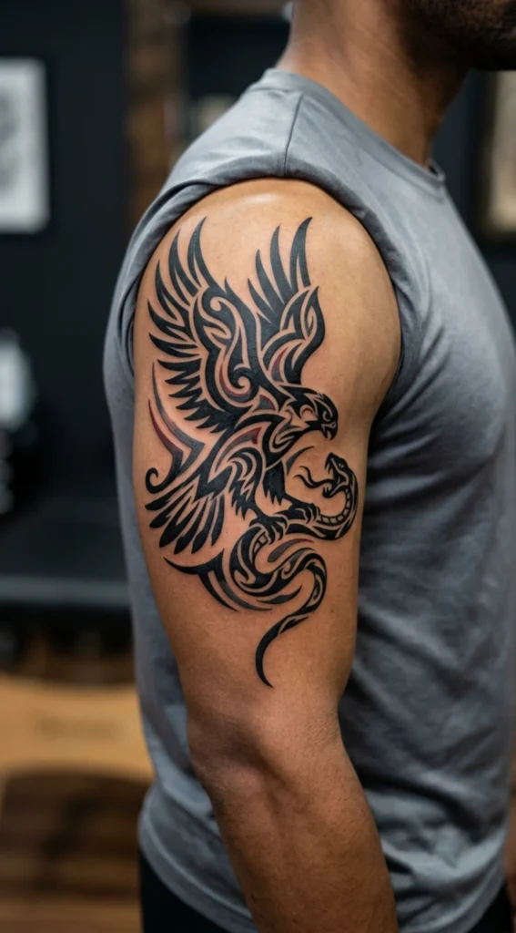 Tribal Falcon Fighting a Serpent