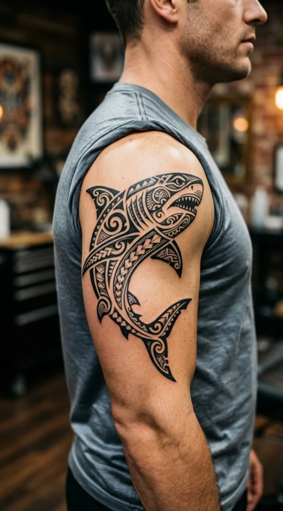 Tribal Great White Shark Tattoo