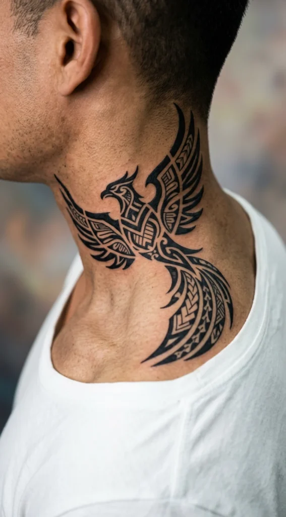 Tribal Phoenix Neck Design