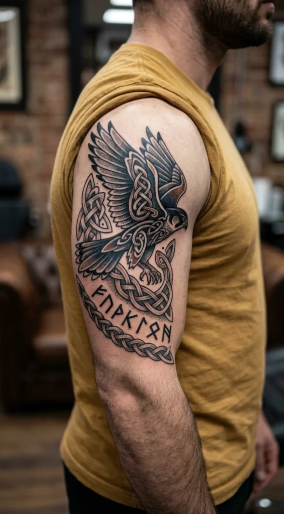 Viking Falcon with Norse Runes