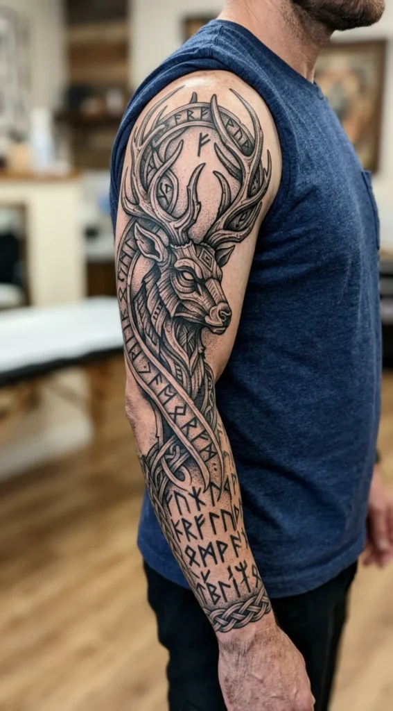 Viking Stag Full Sleeve with Nordic Runes
