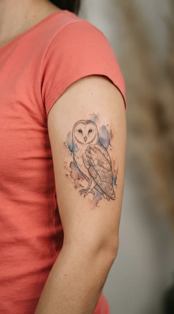 Watercolor Barn Owl Tattoo