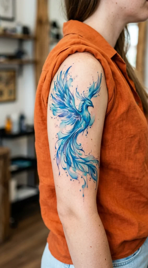Watercolor Blue Phoenix