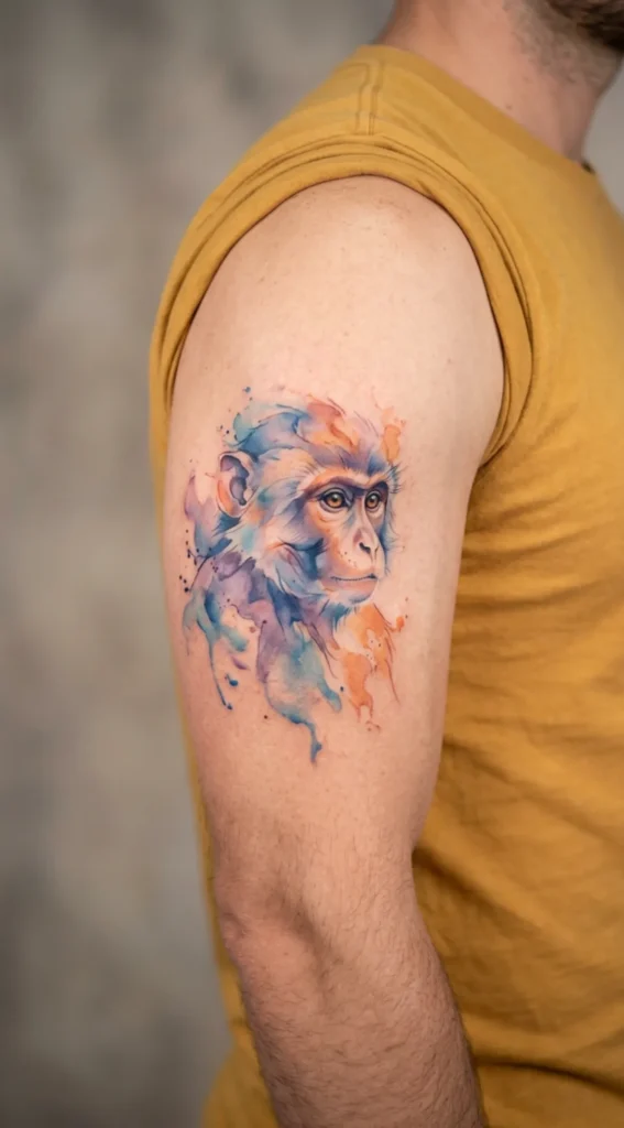 Watercolor Monkey Tattoo